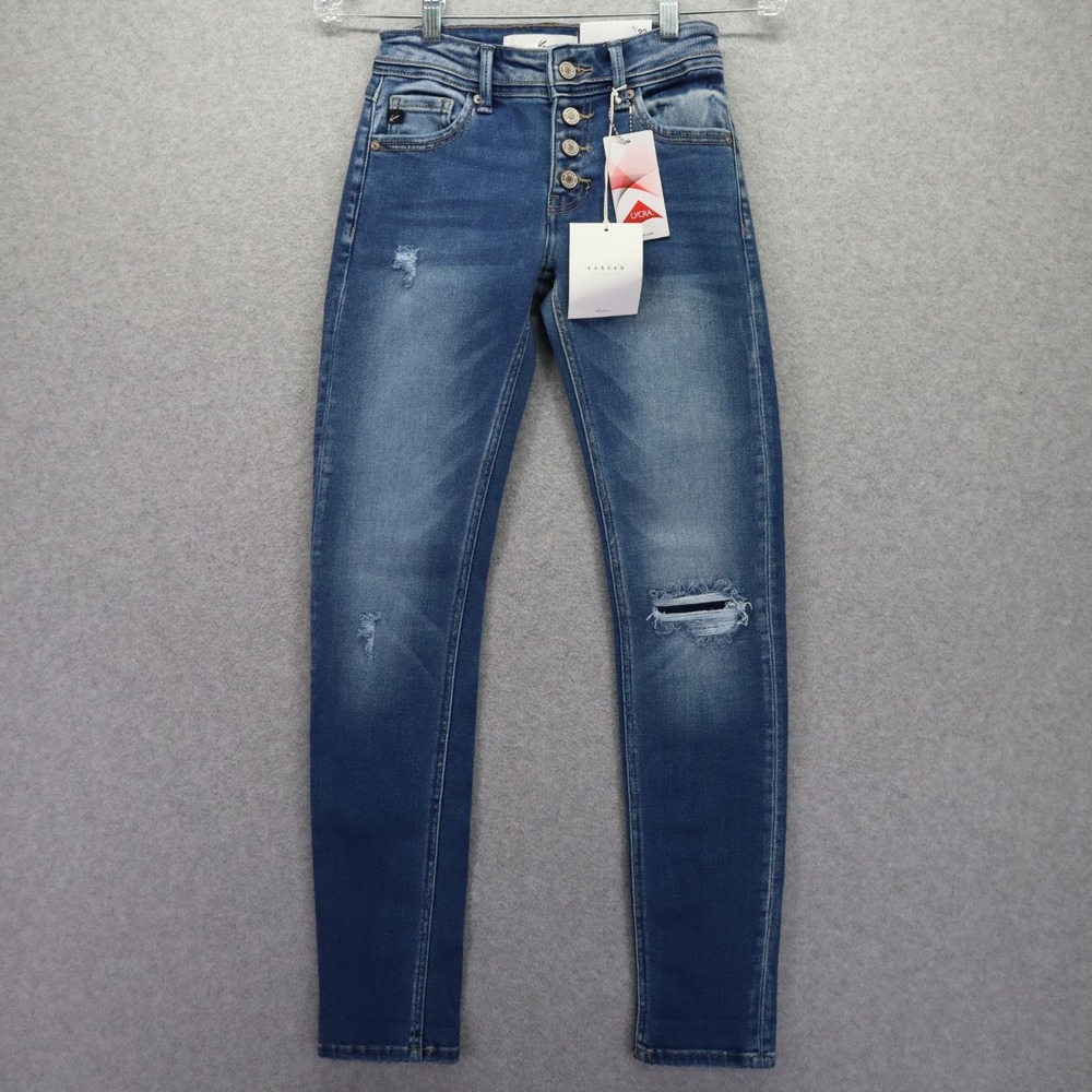 KanCan Jeans Womens 0/23 Eternity Mid-Rise Skinny Straight Flex Denim Blue NWT